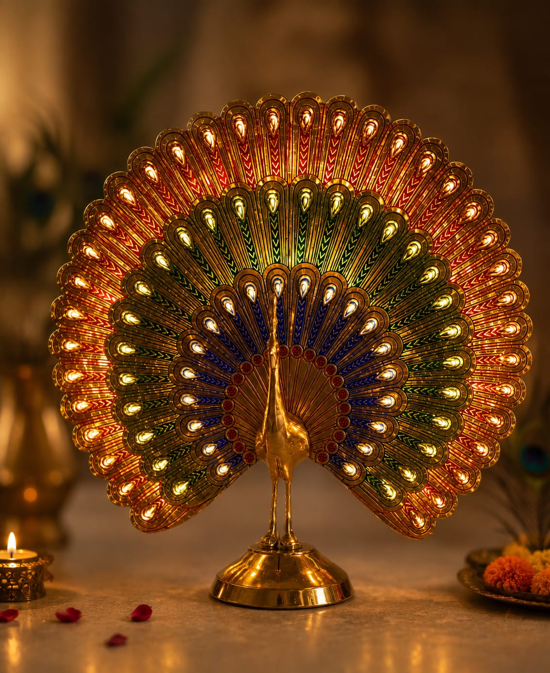 Premium Brass Peacock Showpiece | Elegant  Peacock Decorative Idol | Luxury Home Decor for Living Room, office & Table.