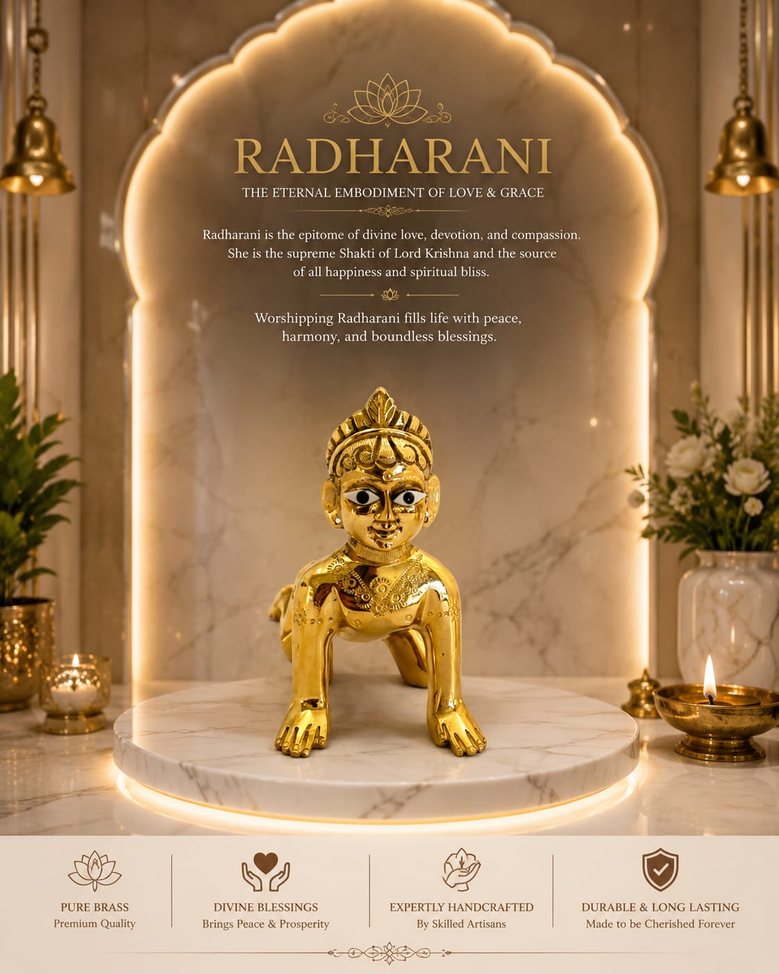 Ashtadhatu brass Radharani idol for home temple