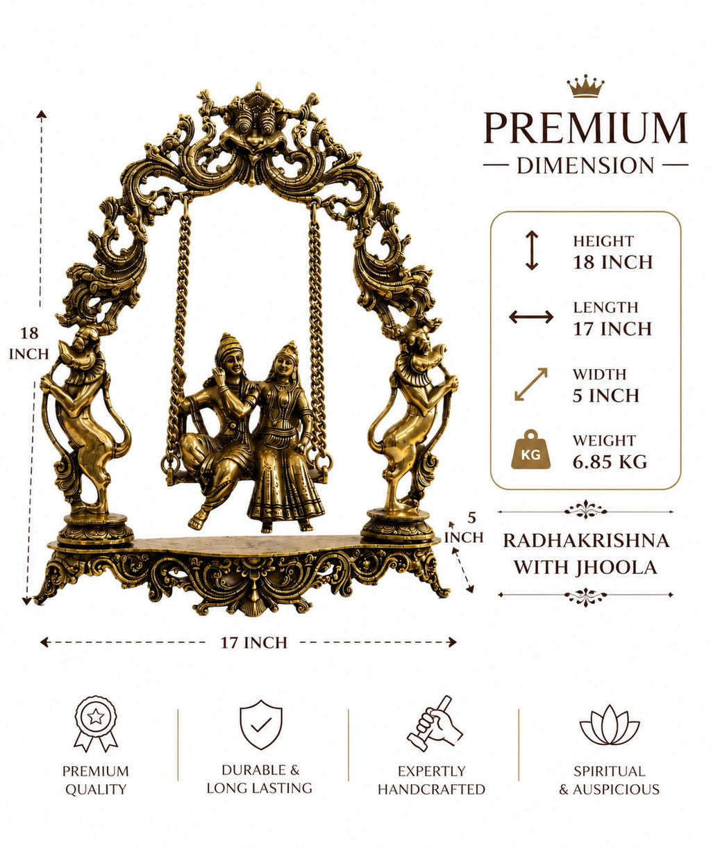 Premium Brass Radha Krishna Jhoola Idol | Radha Krishna Swing Statue for Home Temple & Decor | Divine Spiritual Gift .
