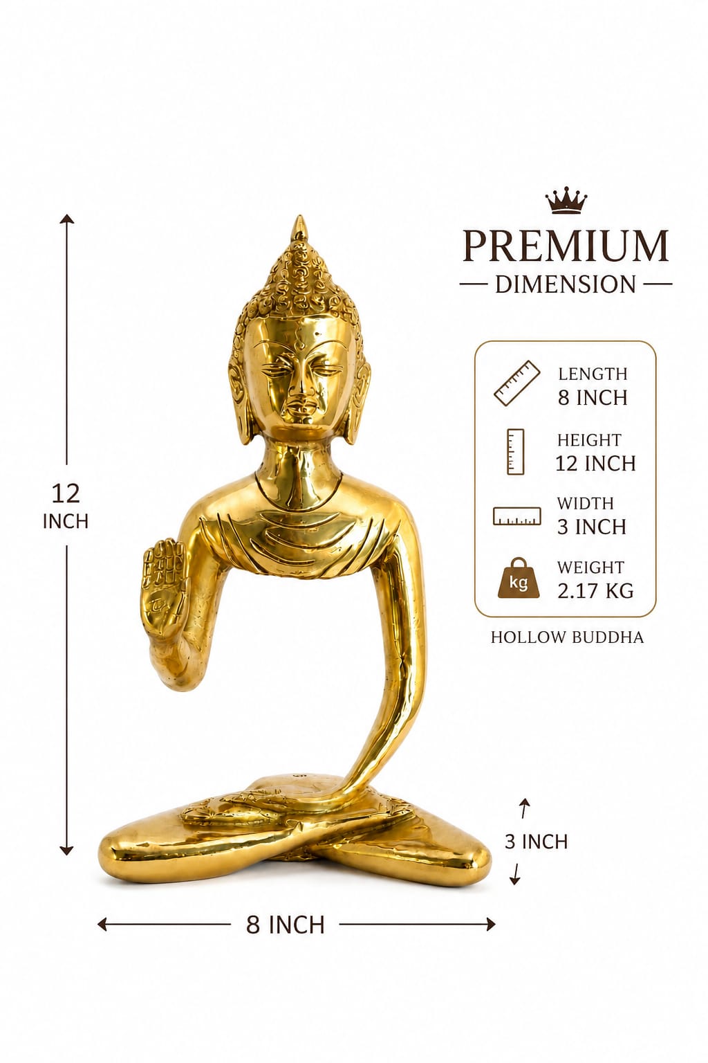 Premium Brass Hollow Buddha Statue for Home Decor | Elegant Meditating Buddha Idol for Living Room, office & Meditation space.
