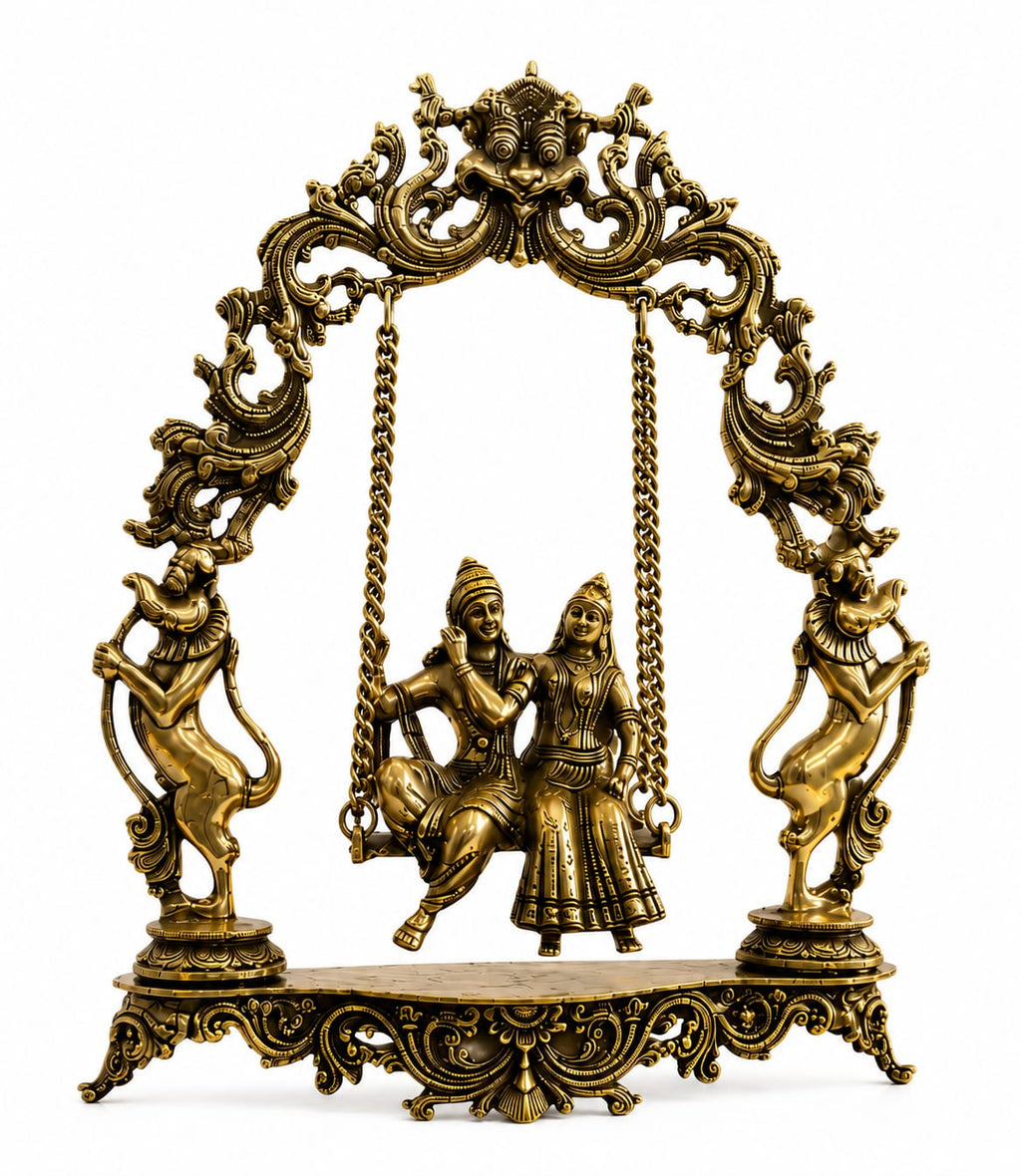 Premium Brass Radha Krishna Jhoola Idol | Radha Krishna Swing Statue for Home Temple & Decor | Divine Spiritual Gift .