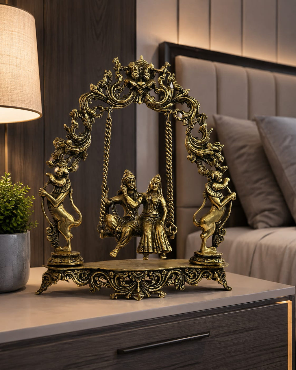 Premium Brass Radha Krishna Jhoola Idol | Radha Krishna Swing Statue for Home Temple & Decor | Divine Spiritual Gift .