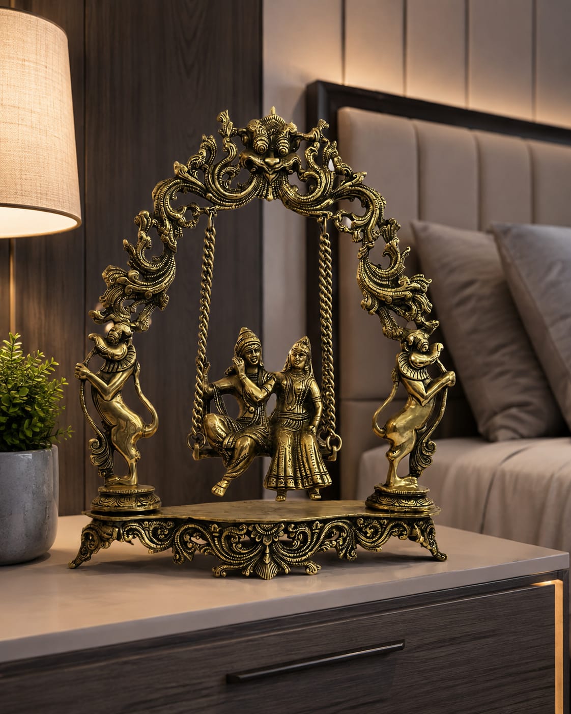 Premium Brass Radha Krishna Jhoola Idol | Radha Krishna Swing Statue for Home Temple & Decor | Divine Spiritual Gift .