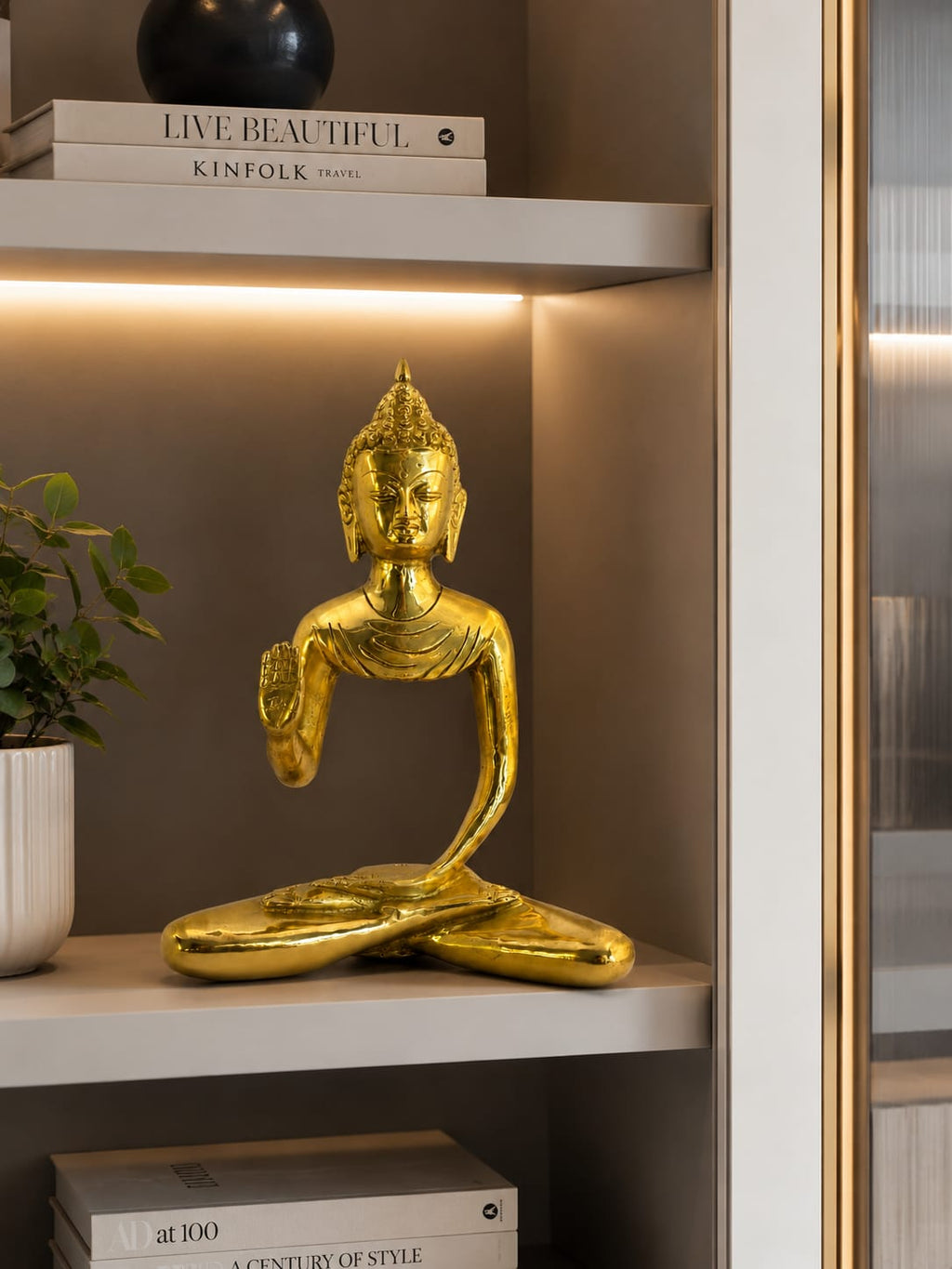 Premium Brass Hollow Buddha Statue for Home Decor | Elegant Meditating Buddha Idol for Living Room, office & Meditation space.