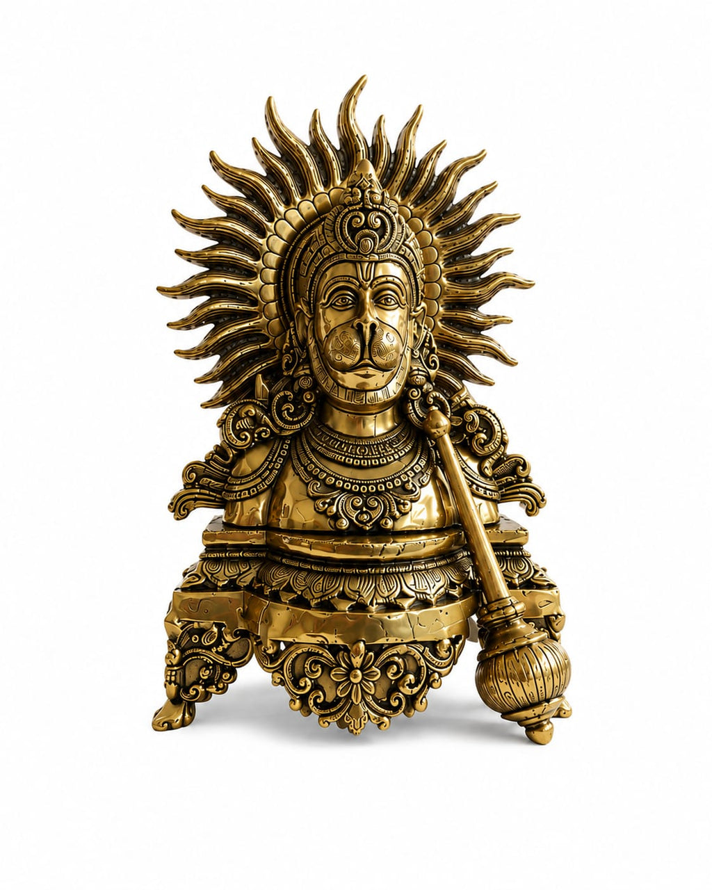 Premium Brass Hanuman Ji with Gada Idol | Lord Hanuman Murti for Home Temple, Pooja Room & Decor