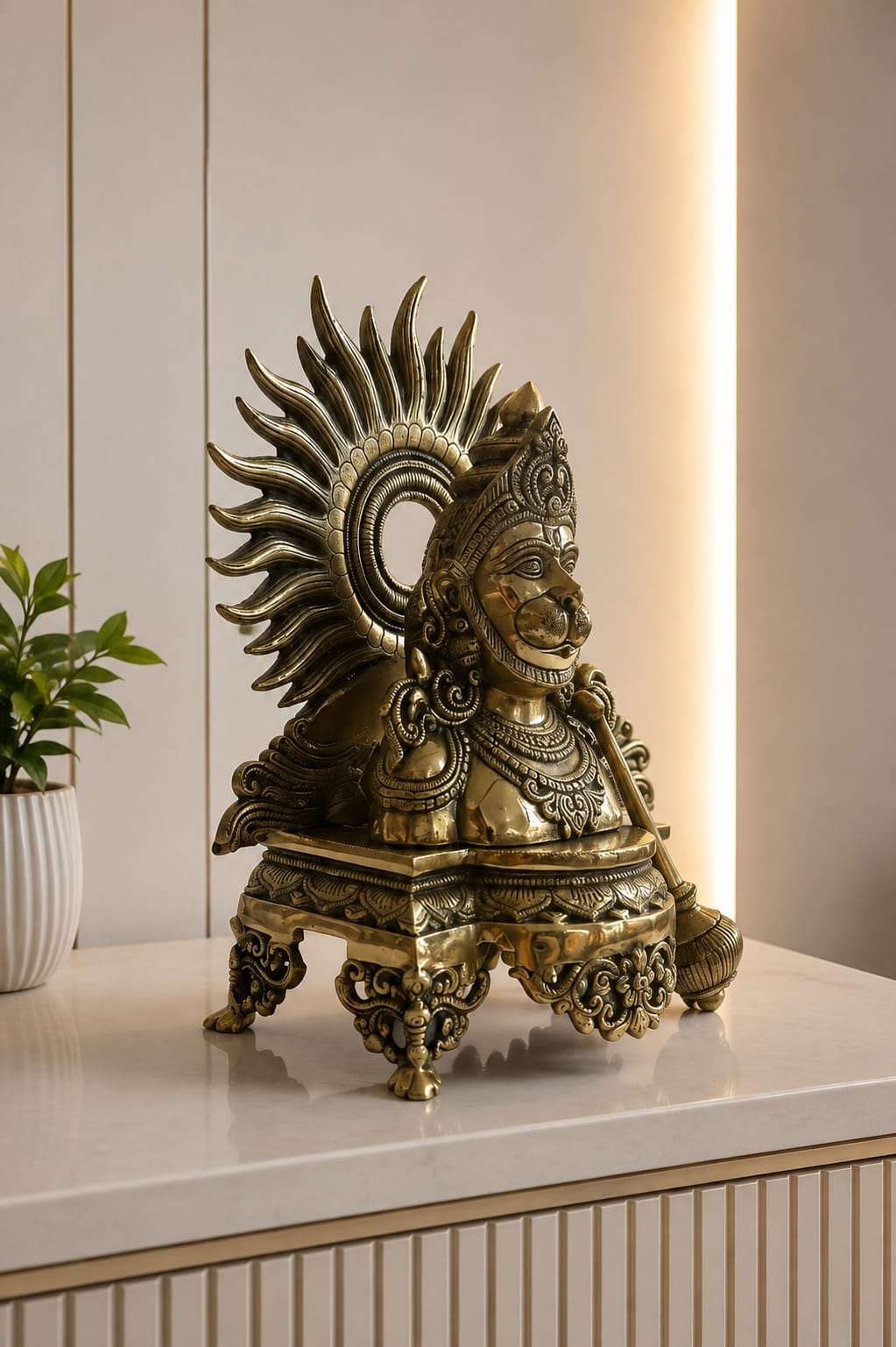 Premium Brass Hanuman Ji with Gada Idol | Lord Hanuman Murti for Home Temple, Pooja Room & Decor