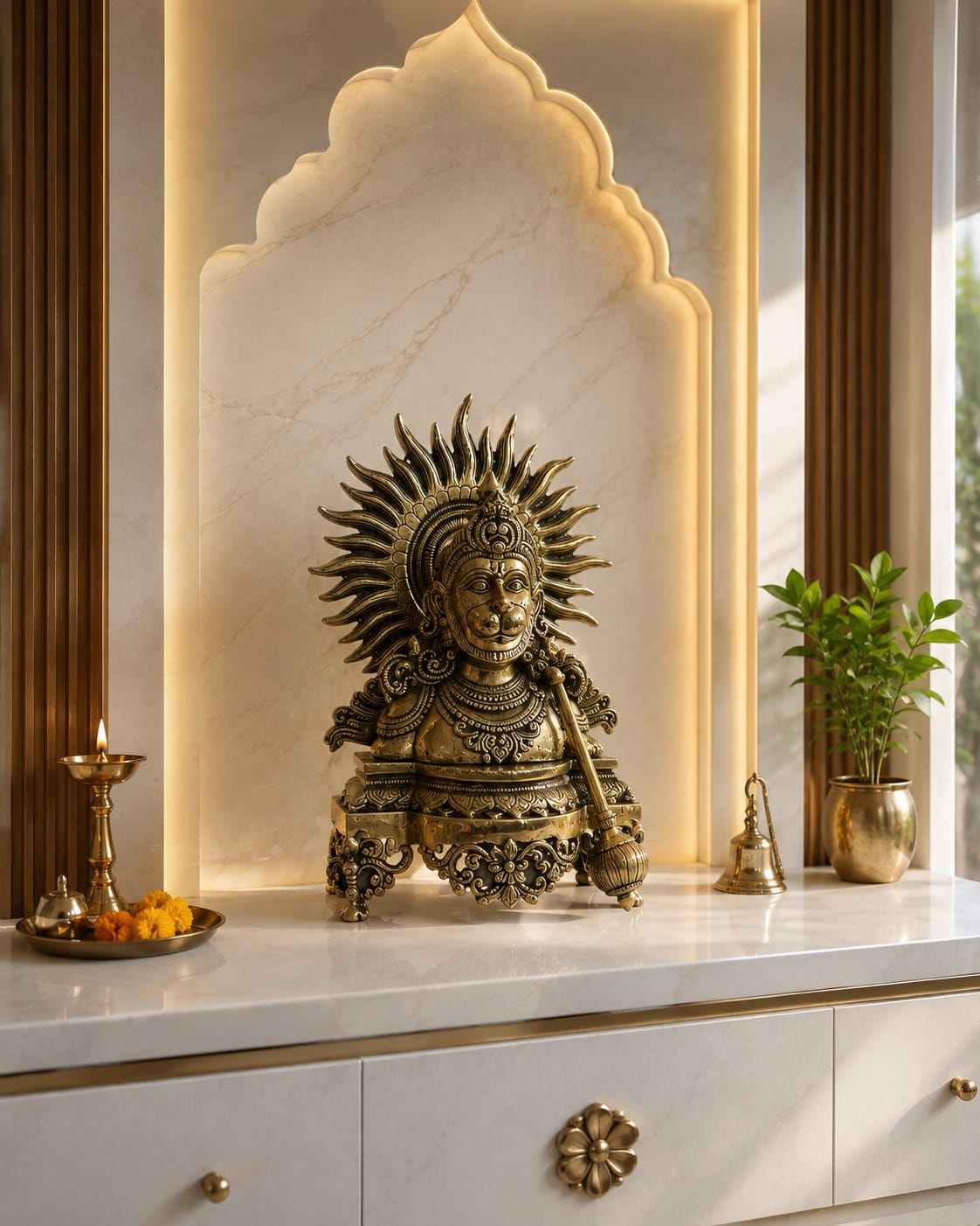 Premium Brass Hanuman Ji with Gada Idol | Lord Hanuman Murti | Hindu God Statue for Home Temple, Pooja Room & Decor.