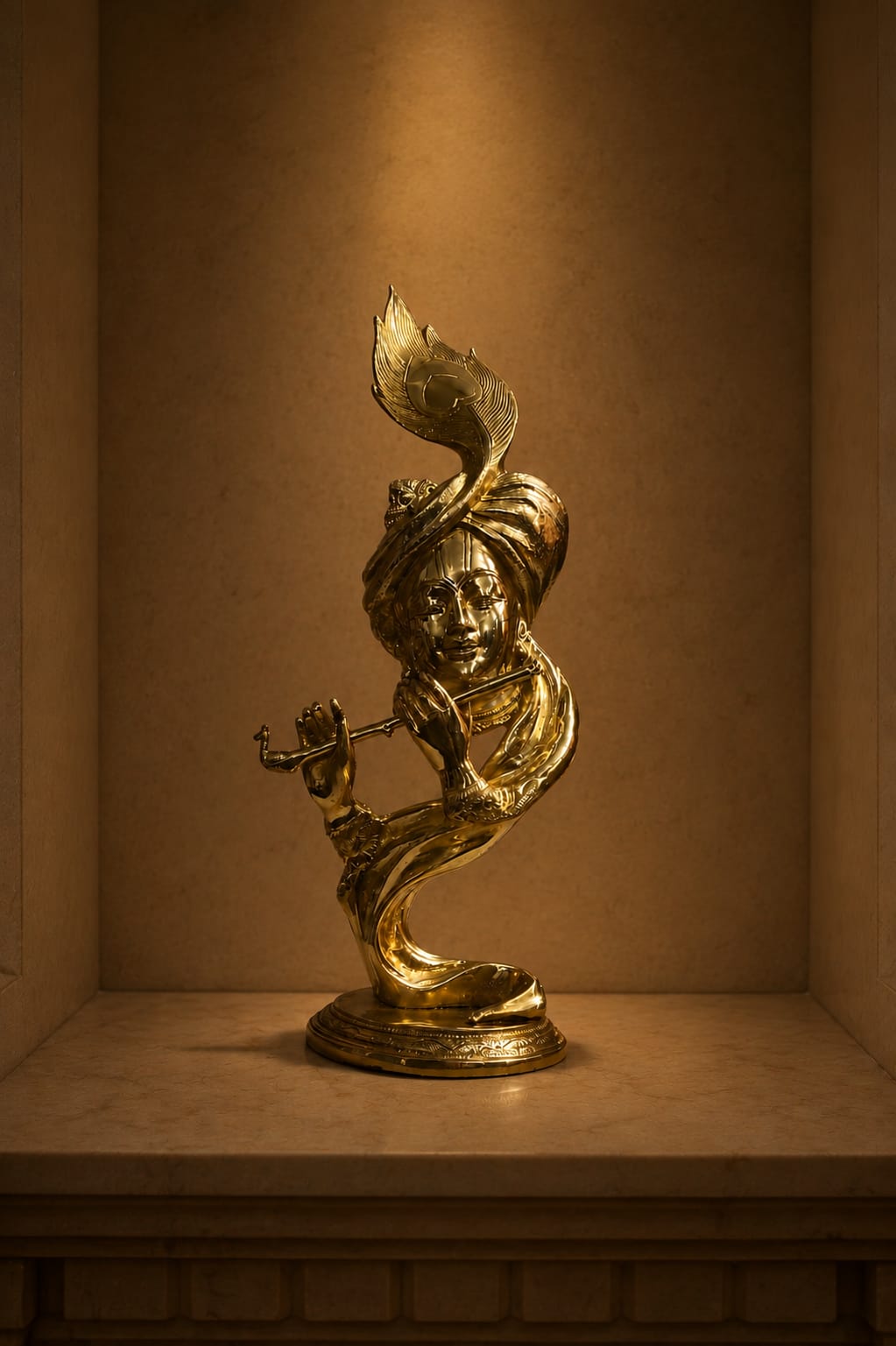 Peetalkraft Brass Hawai Krishna Statue with Flute | Premium Hindu God Idol for Home Temple & Decor .