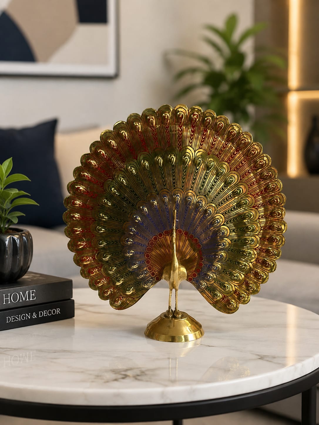 Premium Brass Peacock Showpiece | Elegant  Peacock Decorative Idol | Luxury Home Decor for Living Room, office & Table.
