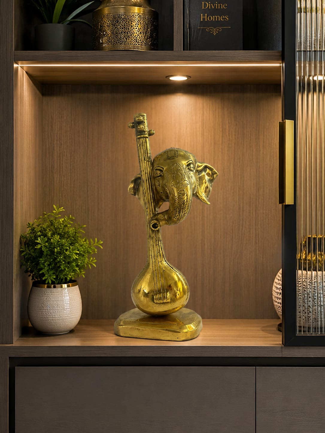Premium Brass Lord Ganesh with Sitar Idol | Musical Ganesh Statue for Home Temple & Decor | Divine Spiritual Gift