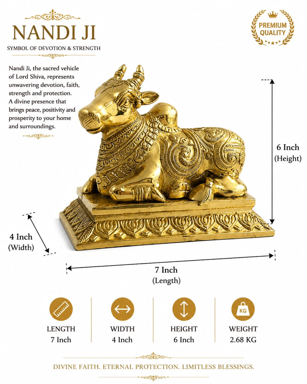 Premium Brass Nandi Bull Statue | Traditional Hindu Temple Decor| Home & Office Decor
