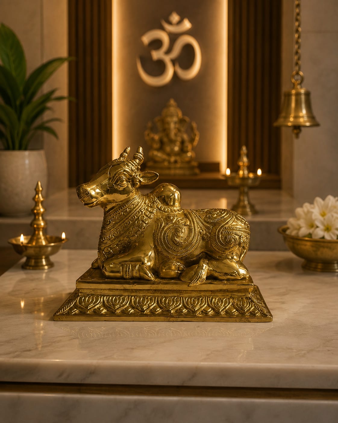 Premium Brass Nandi Bull Statue | Traditional Hindu Temple Decor| Home & Office Decor