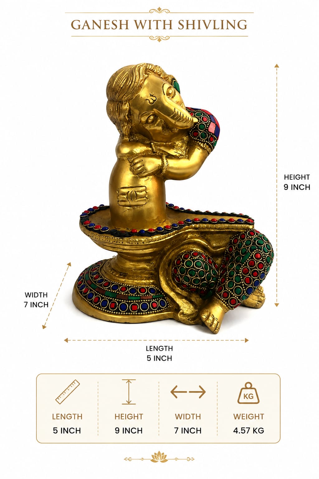 Premium Brass Lord Ganesh with Shivling Idol | Divine Ganesh Shivling Murti for Home Temple, Pooja Room  &  Spiritual Decor.