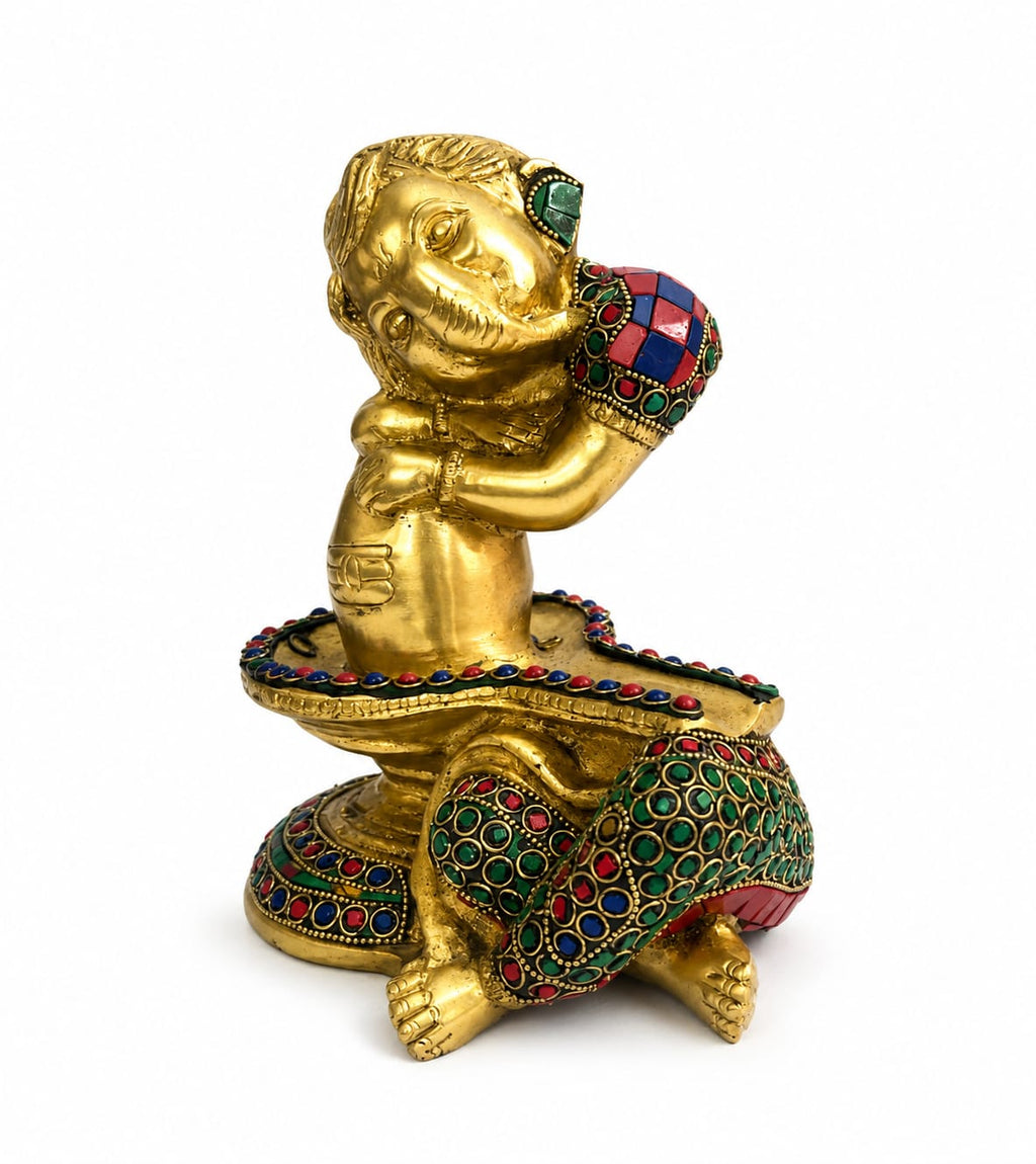 Premium Brass Lord Ganesh with Shivling Idol | Divine Ganesh Shivling Murti for Home Temple, Pooja Room  &  Spiritual Decor.