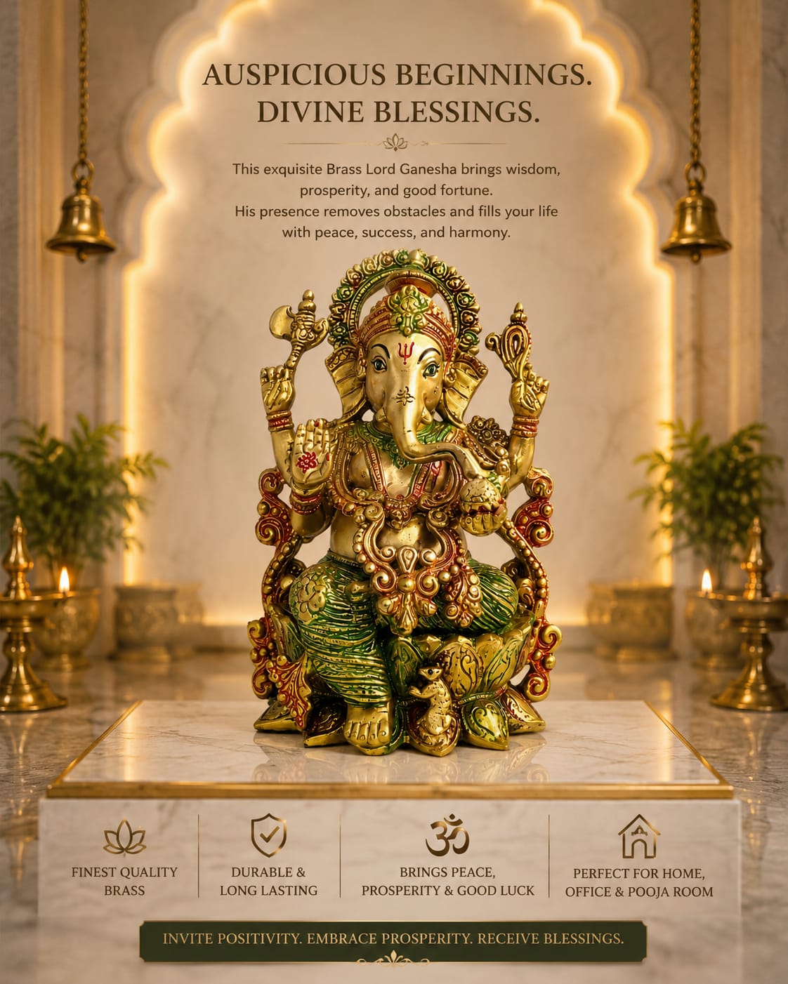Handcrafted coloured brass Lord Ganesha idol