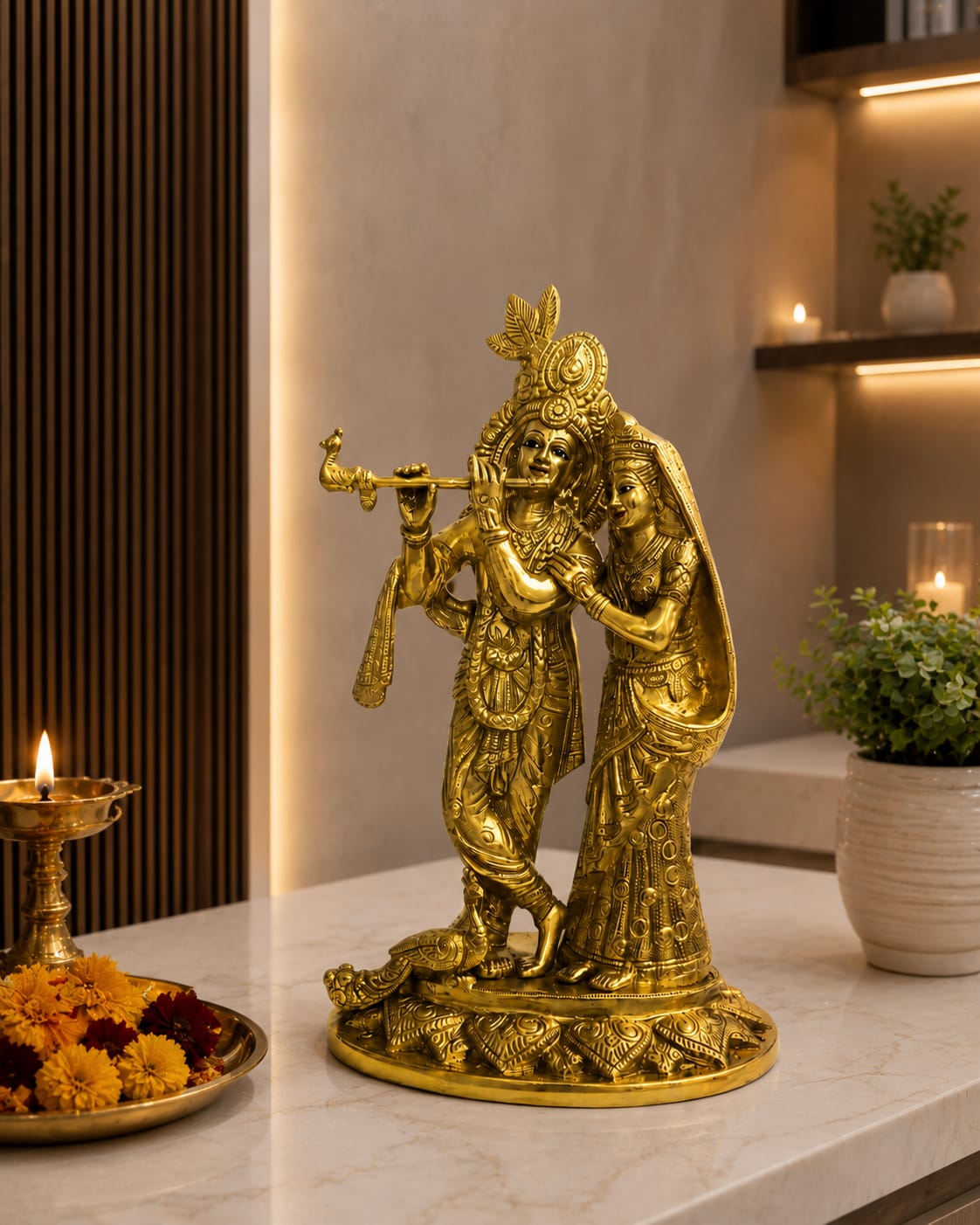 Premium Brass Radha Krishna Idol | Divine Radha Krishna Statue for Home Temple & Decor | Spiritual Gift & Pooja Decor