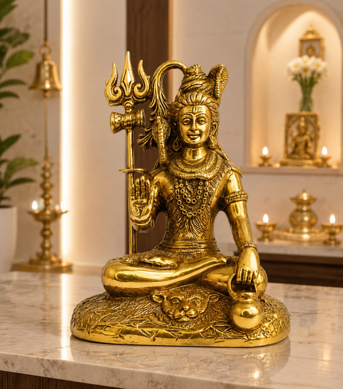 Brass Lord Shiva idol with trishul and damru