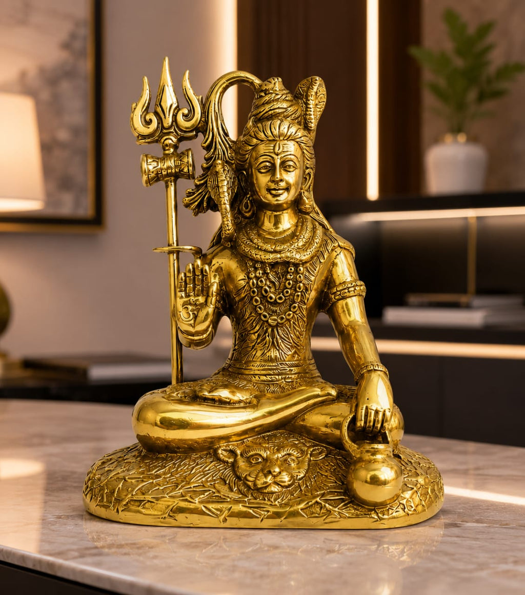 Brass Lord Shiva idol with trishul and damru