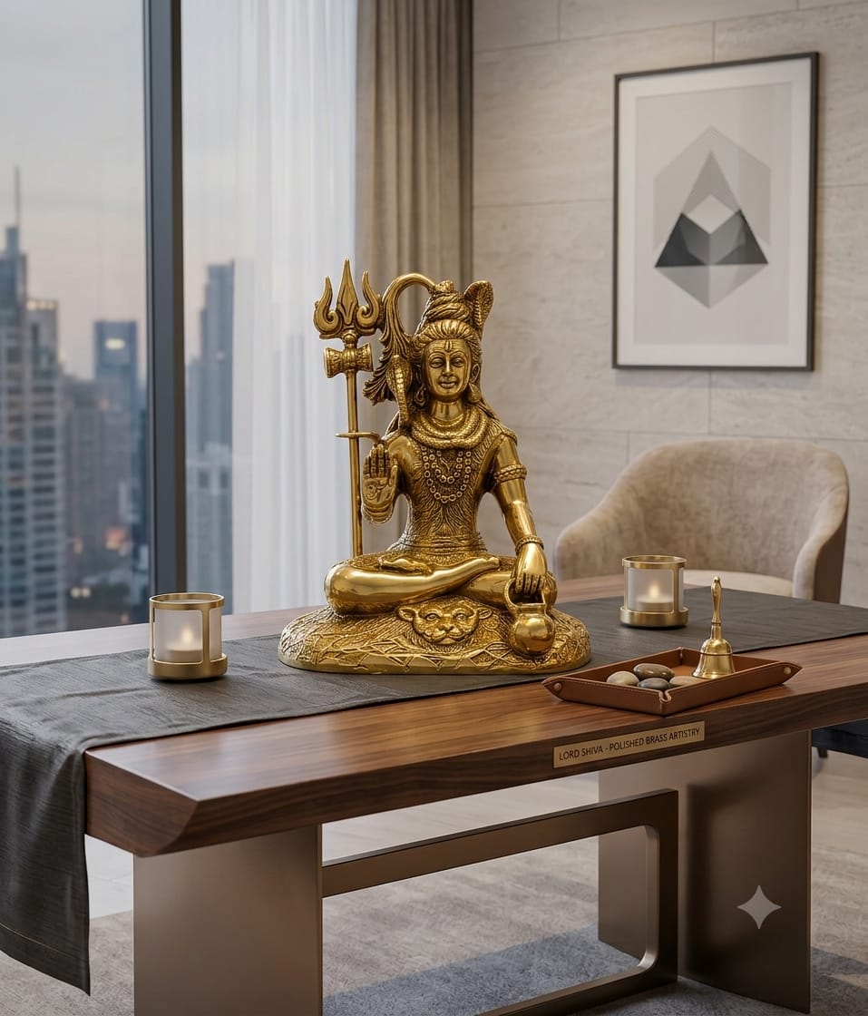 Brass Lord Shiva idol with trishul and damru