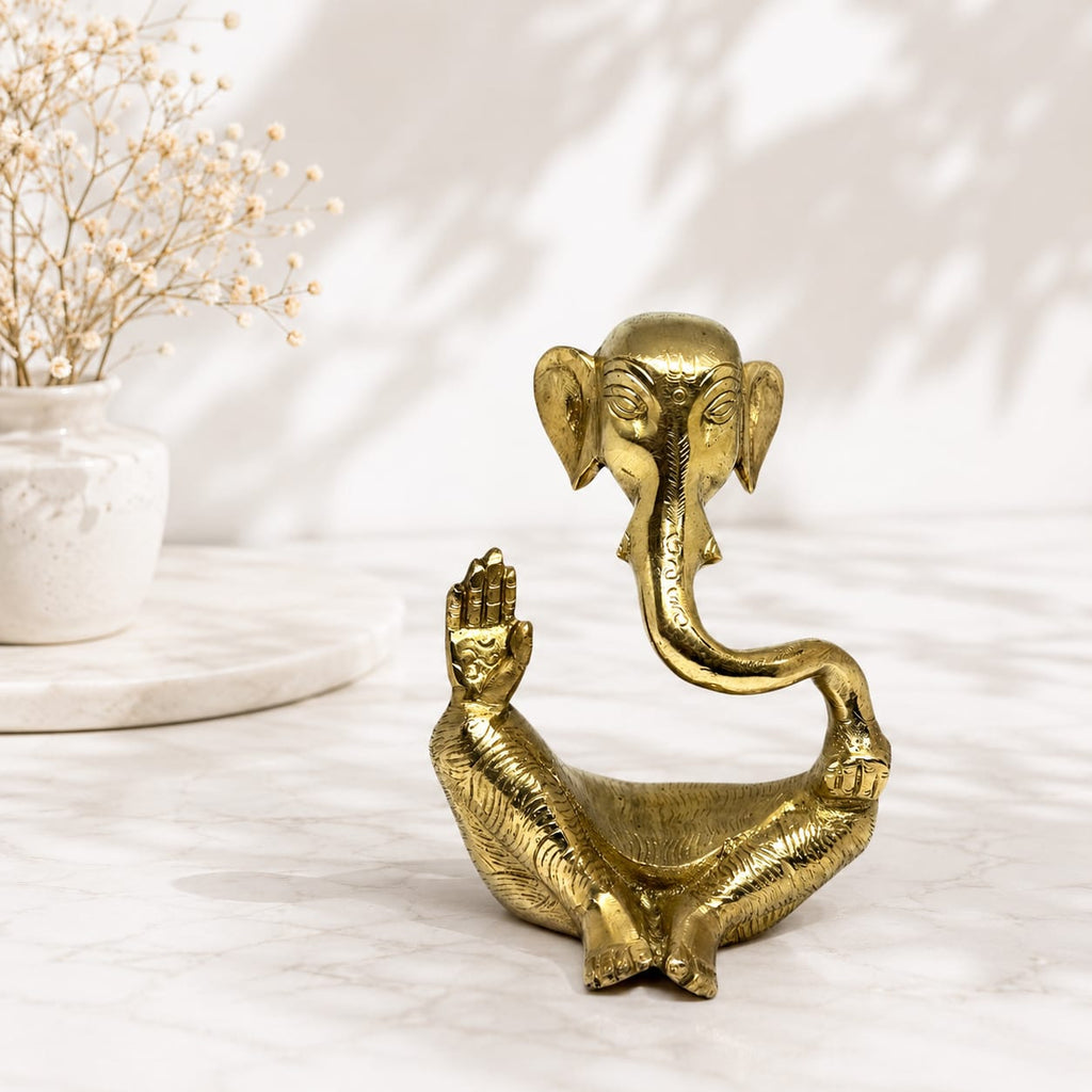 Premium Brass Lord Ganesha Idol - Small Trunk | Ganesh ji Statue for Home Temple & Office Decor .