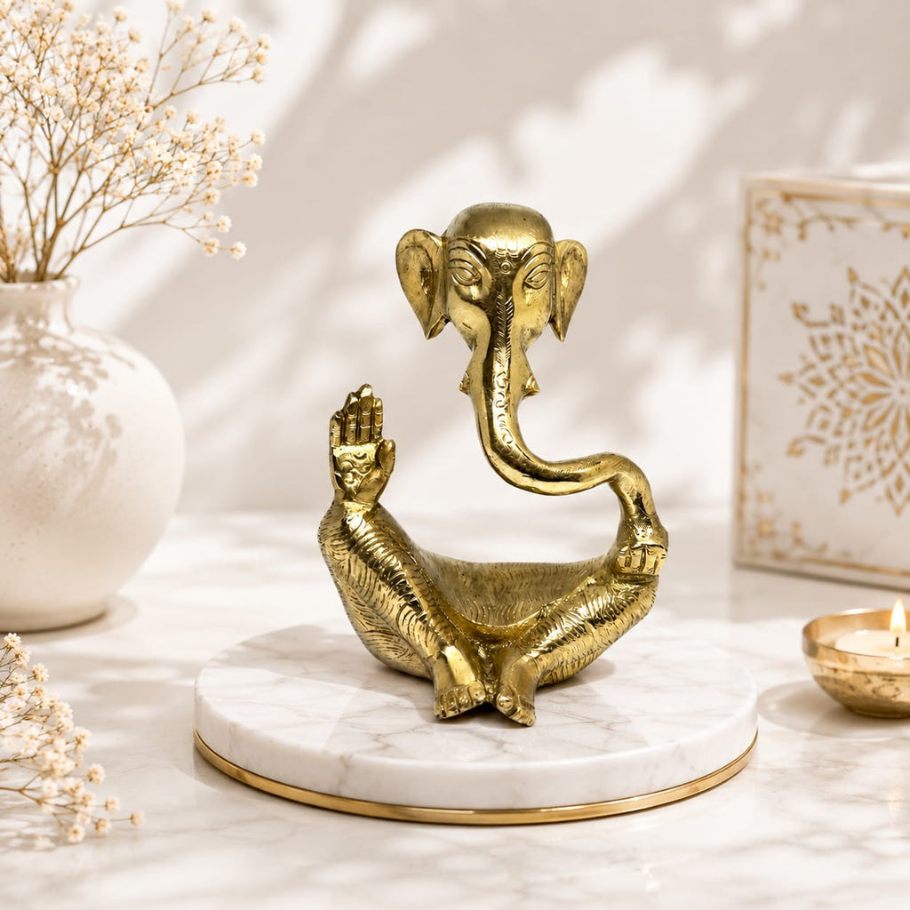 Premium Brass Lord Ganesha Idol - Small Trunk | Ganesh ji Statue for Home Temple & Office Decor .
