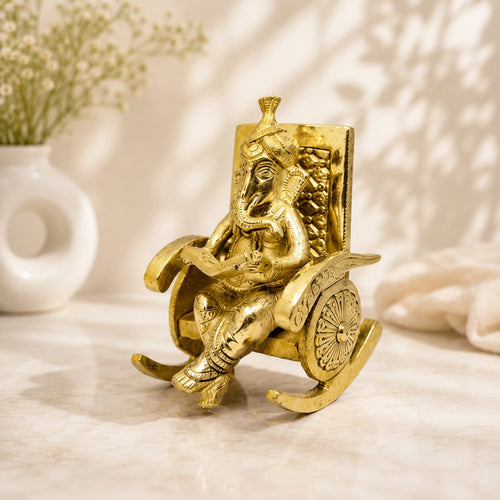Brass Ganesha Idol on Chair - Premium Antique Finish