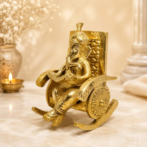 Brass Ganesha Idol on Chair – Premium Lord Ganesh Statue for Home Temple, Pooja & Decor