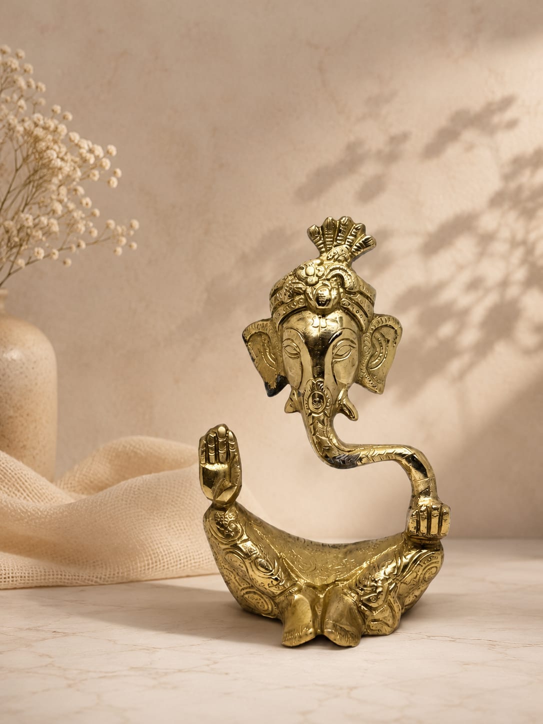 Brass Ganesha Idol with crown -Small Premium Ganesh ji Statue for Home Temple & Pooja Decor .