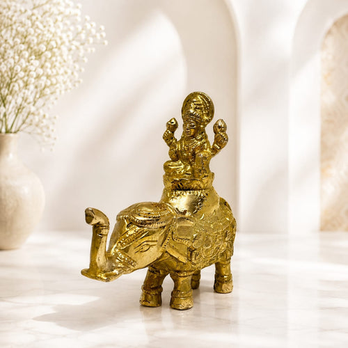 Brass Gajlakshmi elephant idol, Goddess Lakshmi showpiece