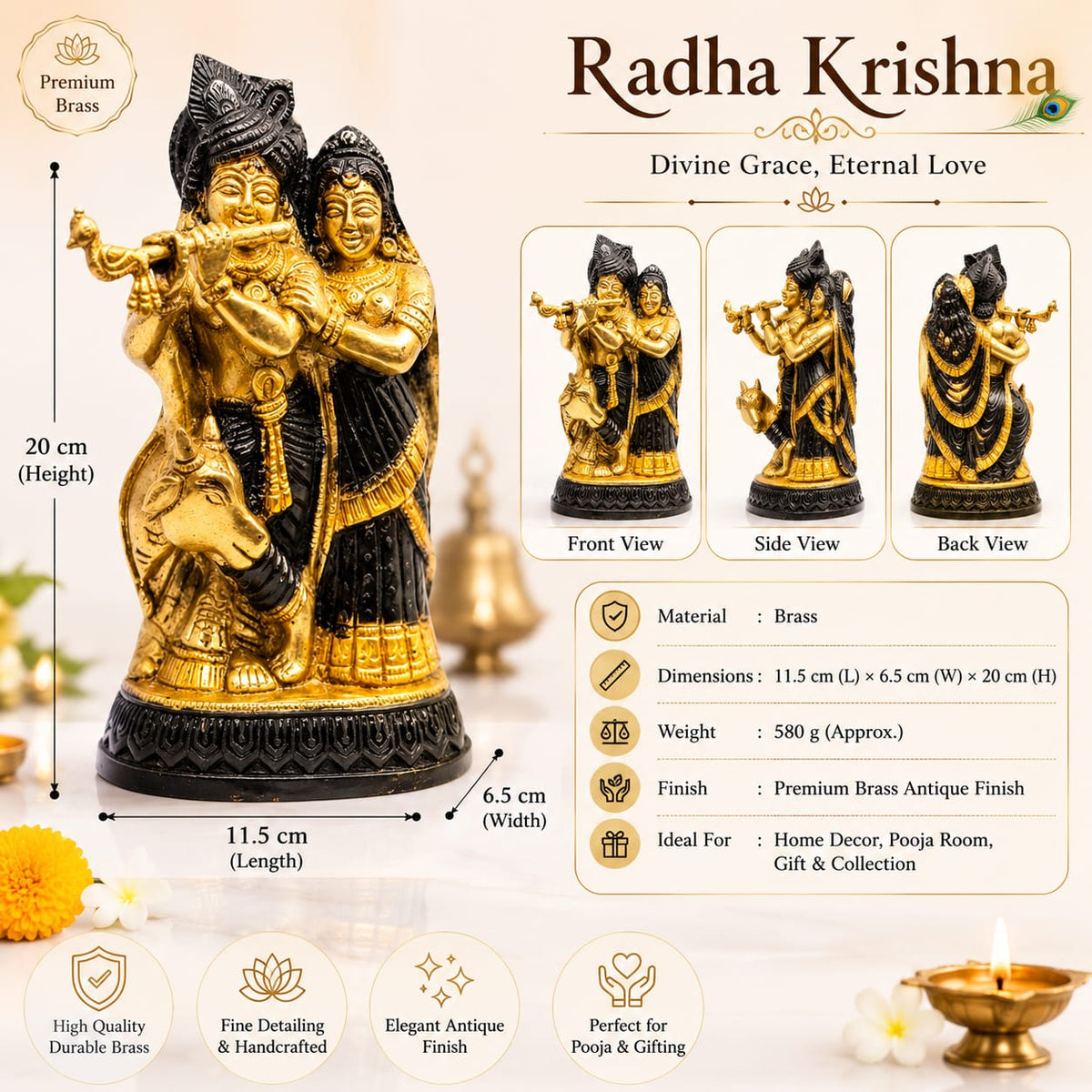 Antique Brass Radha Krishna Idol