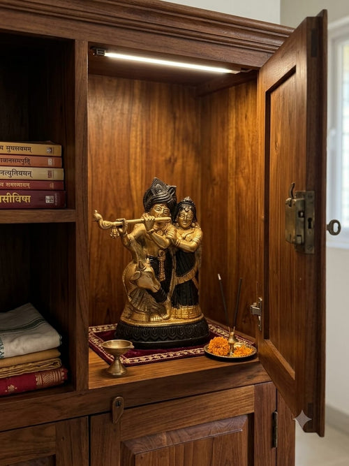 Antique brass finish Radha Krishna idol for home temple