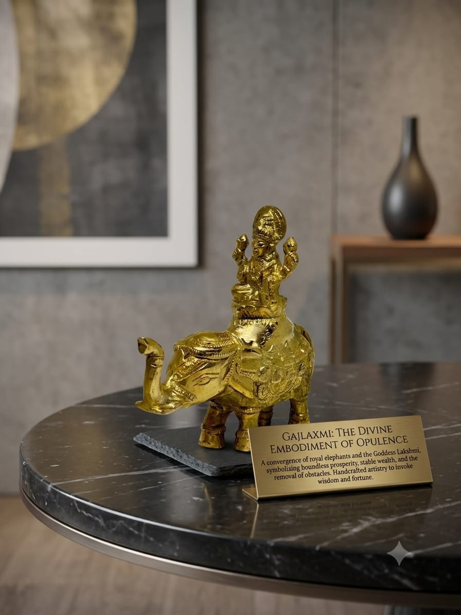 Brass Gajlakshmi elephant idol, Goddess Lakshmi showpiece
