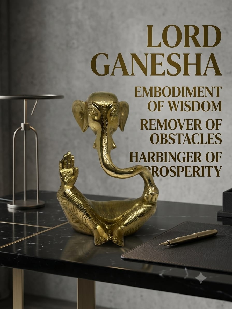 Premium Brass Lord Ganesha Idol - Small Trunk | Ganesh ji Statue for Home Temple & Office Decor .