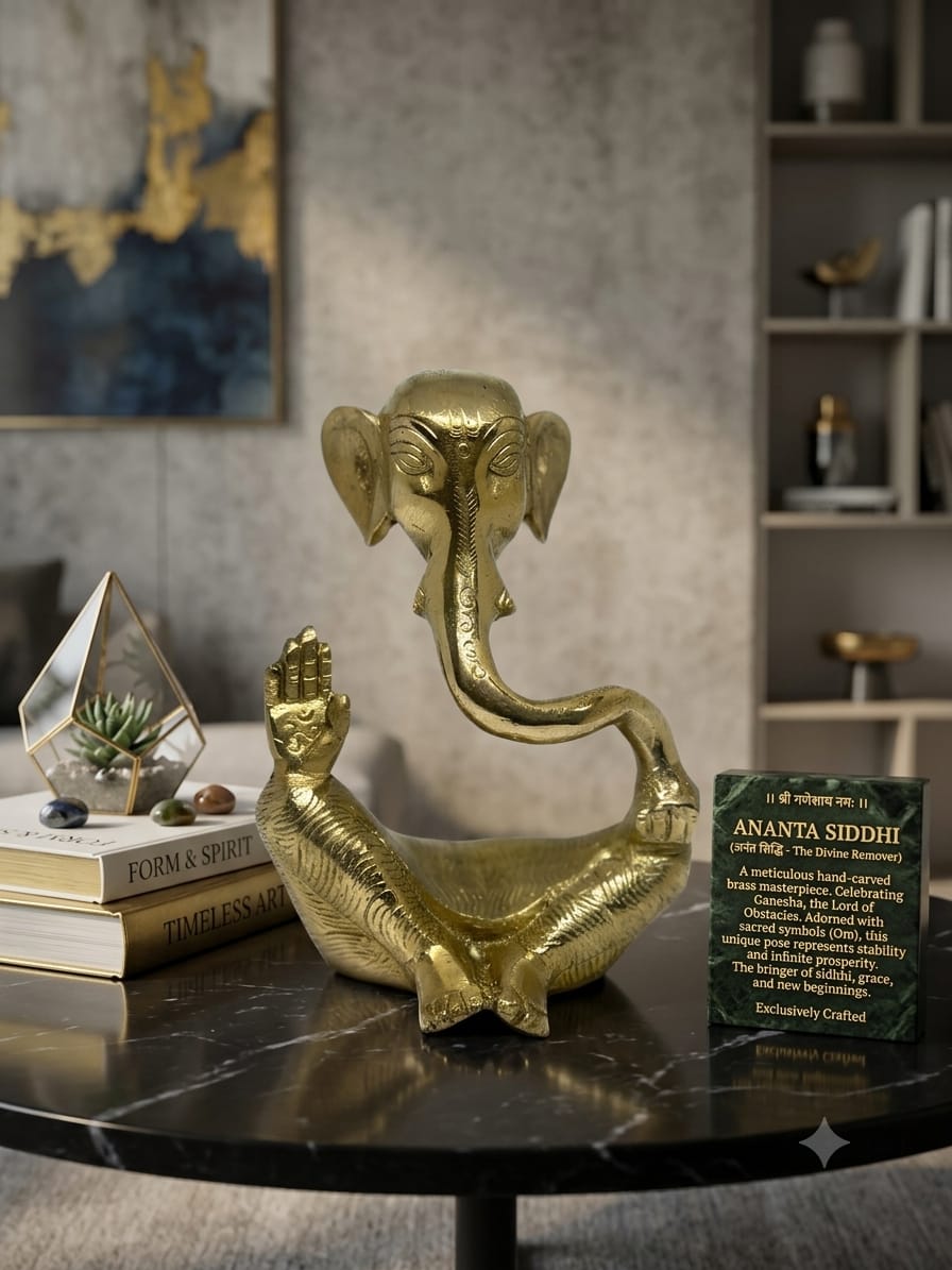 Premium Brass Lord Ganesha Idol - Small Trunk | Ganesh ji Statue for Home Temple & Office Decor .
