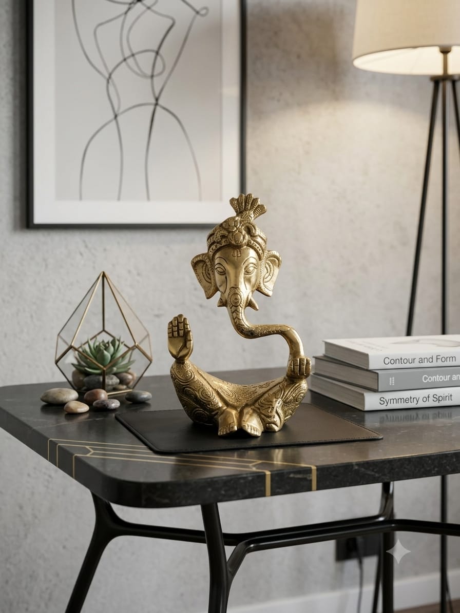 Brass Ganesh Idol with Crown - Premium Lord Ganesh statue for Home Temple, pooja & decor.