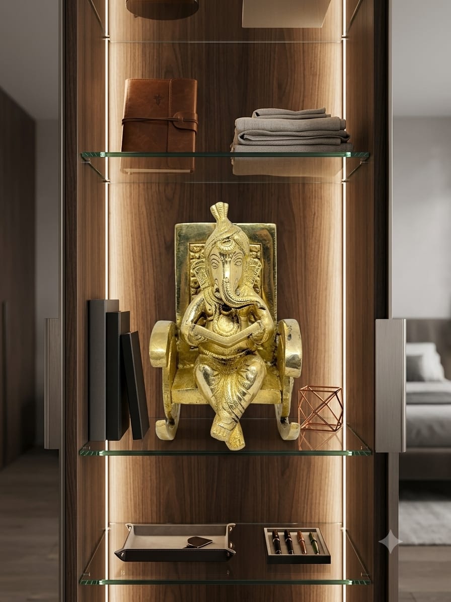 Brass Ganesha Idol on Chair - Premium Lord Ganesh Statue for Home Temple, Pooja & Decor.