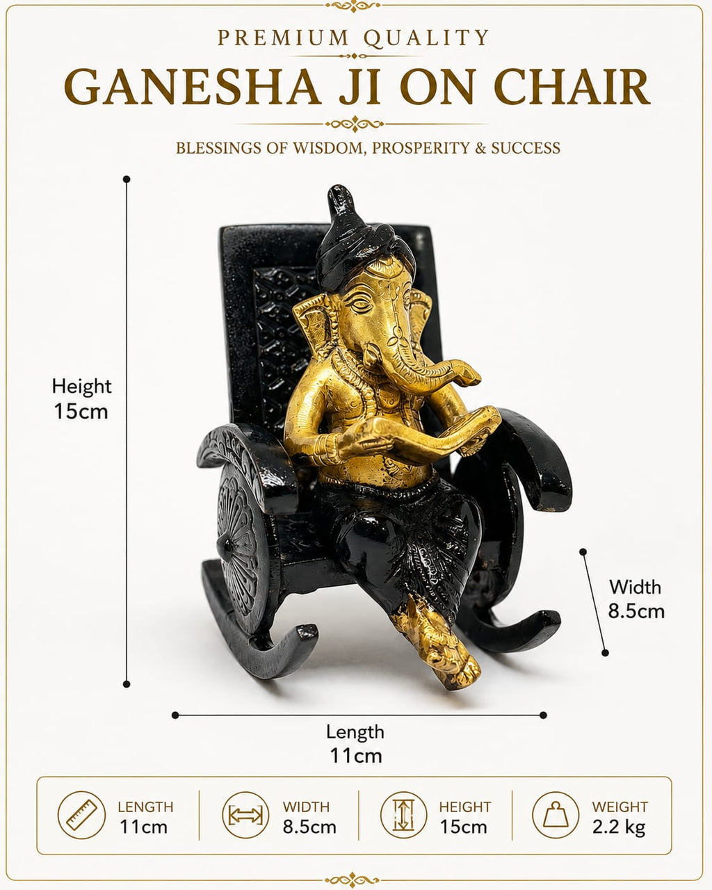 Brass Ganesha Idol on Chair - Colored