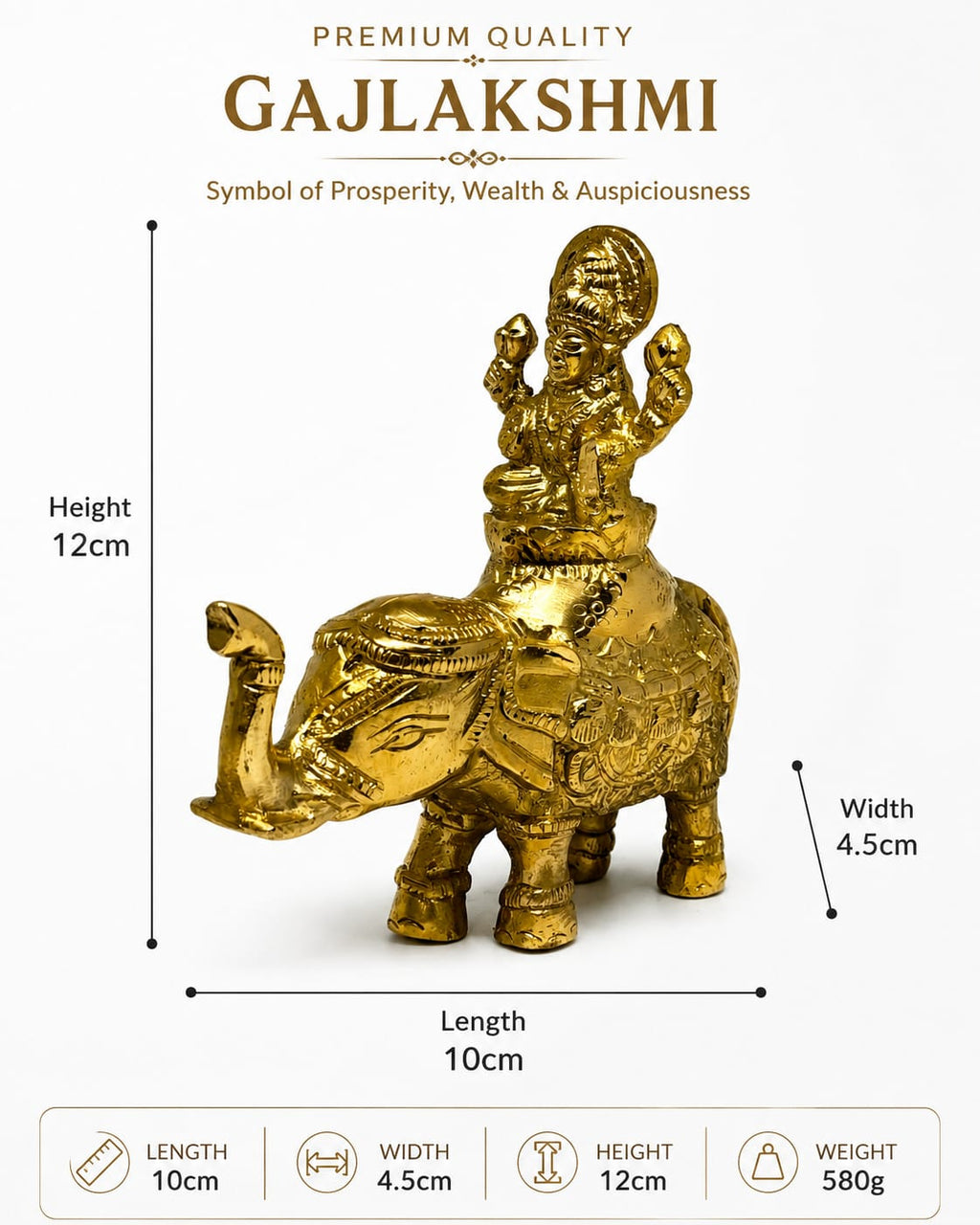 Brass Gajlakshmi elephant idol, Goddess Lakshmi showpiece