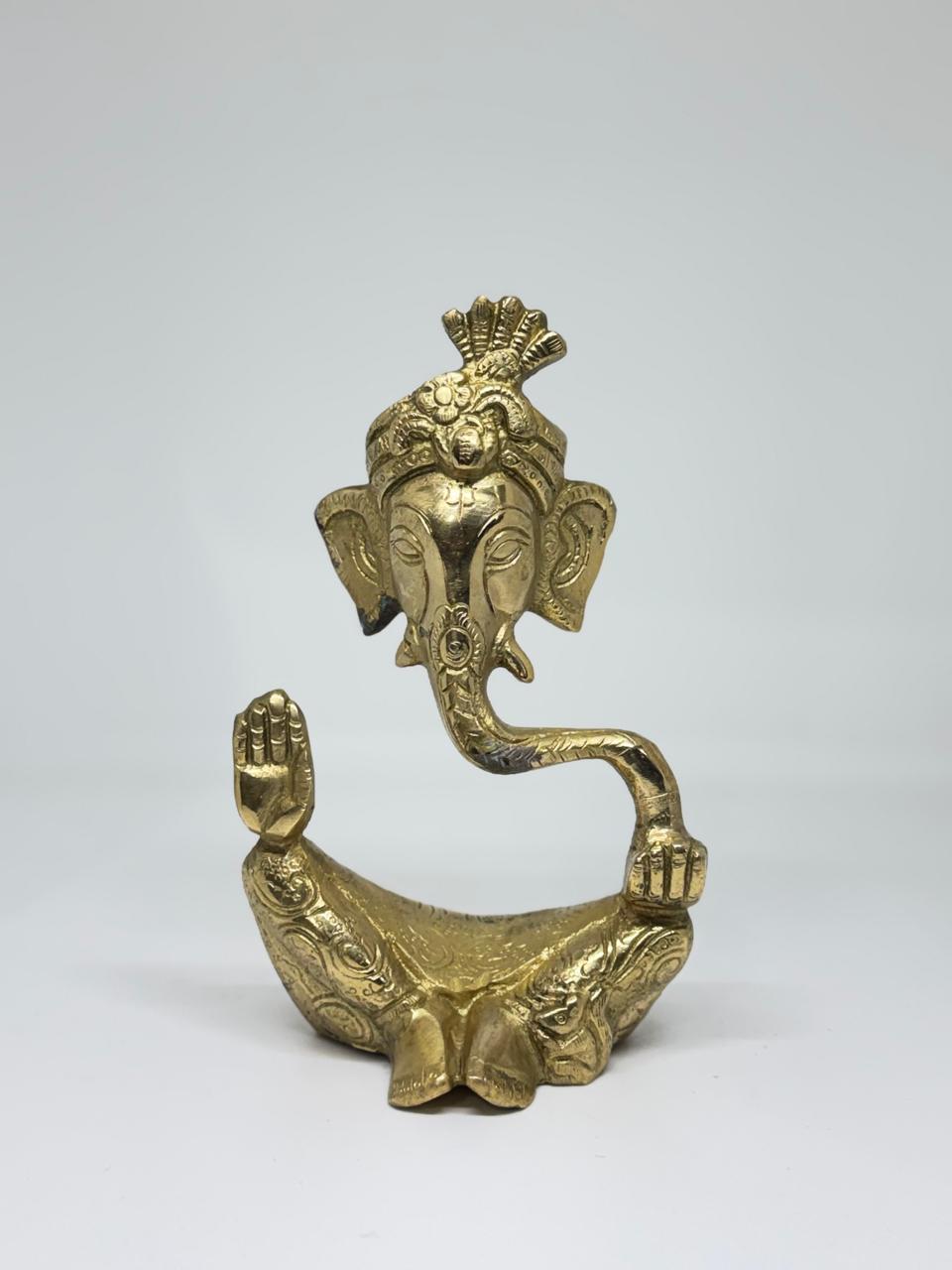 Brass Ganesh Idol with Crown - Premium Lord Ganesh statue for Home Temple, pooja & decor.