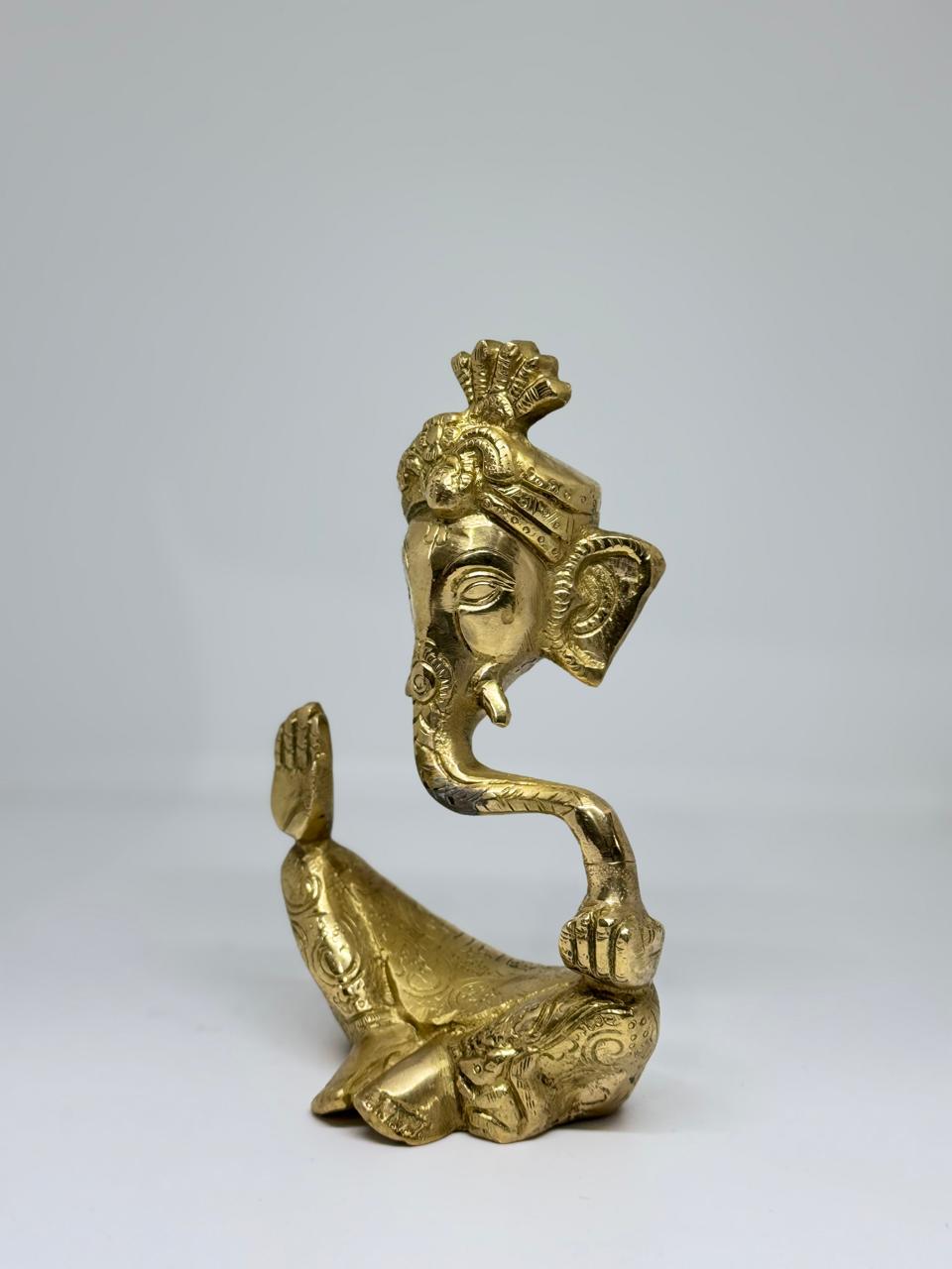 Brass Ganesha Idol with crown -Small Premium Ganesh ji Statue for Home Temple & Pooja Decor .