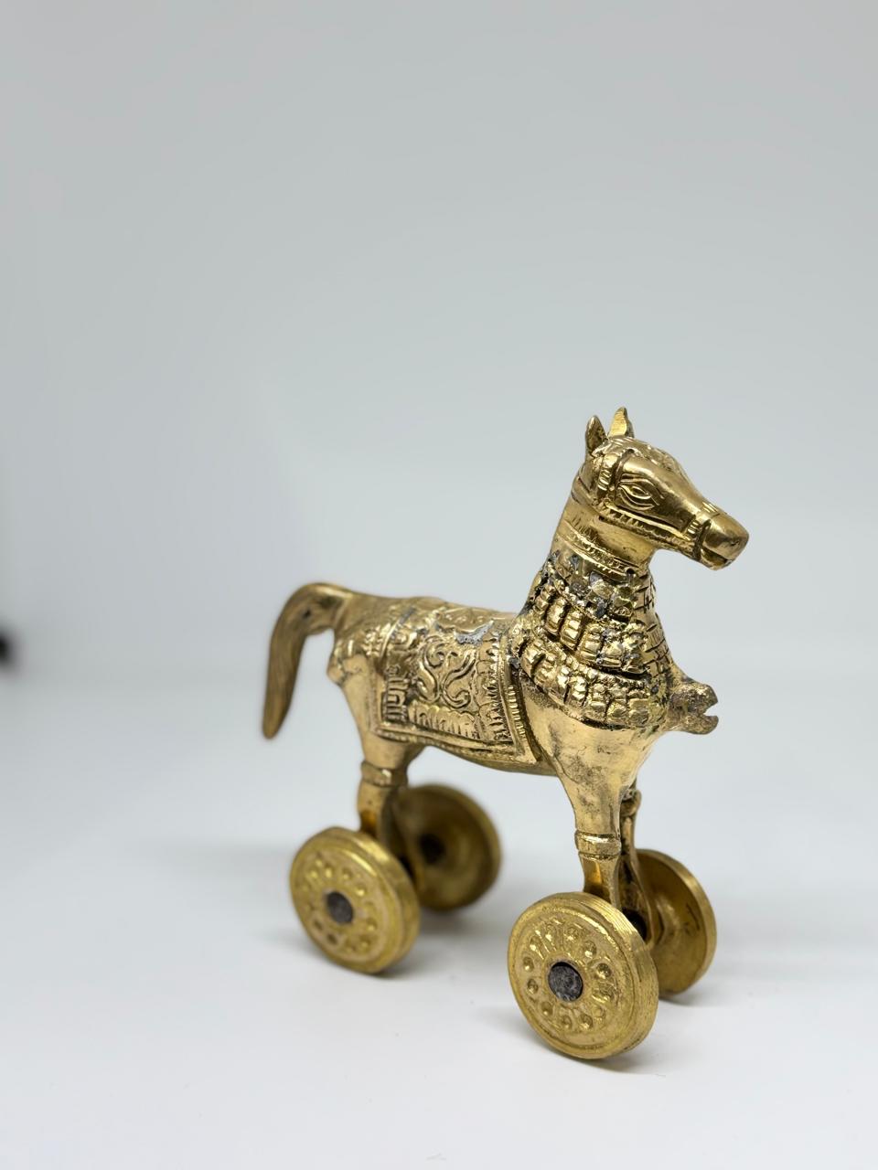 Medium brass horse Shoepiece with wheels, antique finish