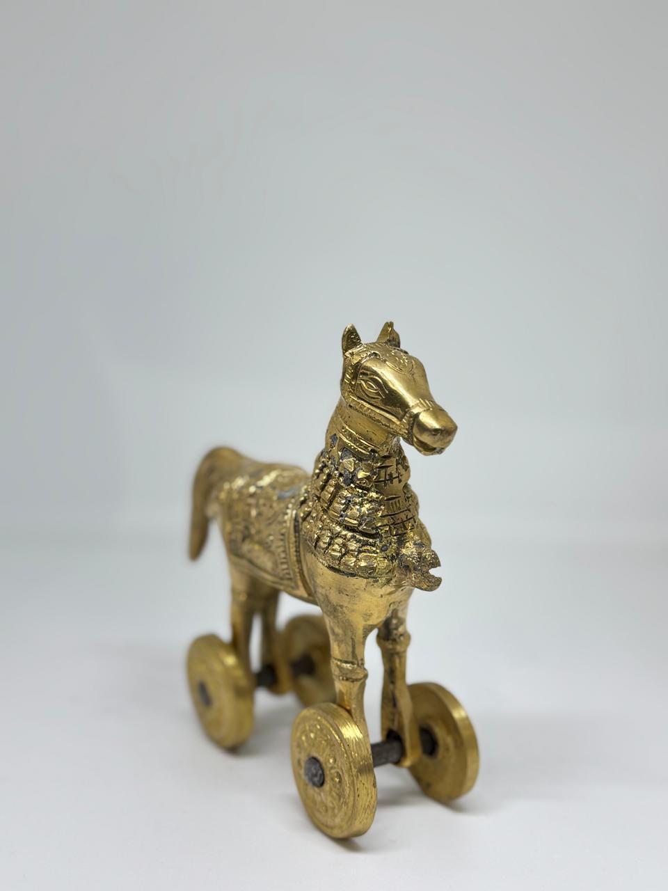 Medium brass horse Shoepiece with wheels, antique finish