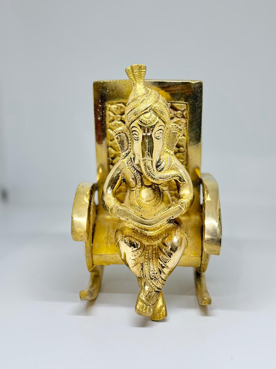 Brass Ganesha Idol on Chair - Premium Lord Ganesh Statue for Home Temple, Pooja & Decor.