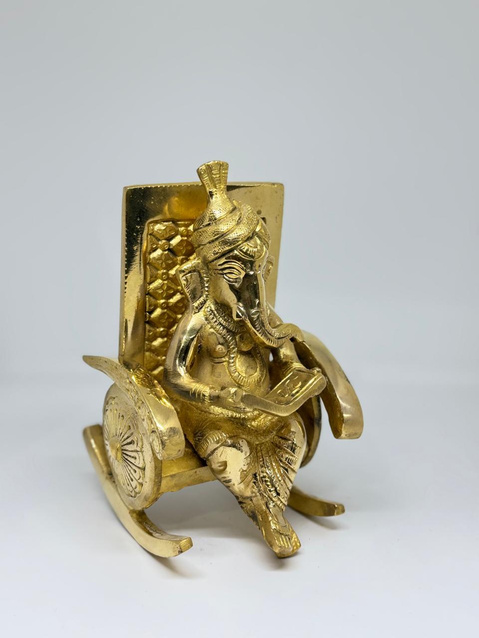 Brass Ganesha Idol on Chair - Premium Lord Ganesh Statue for Home Temple, Pooja & Decor.