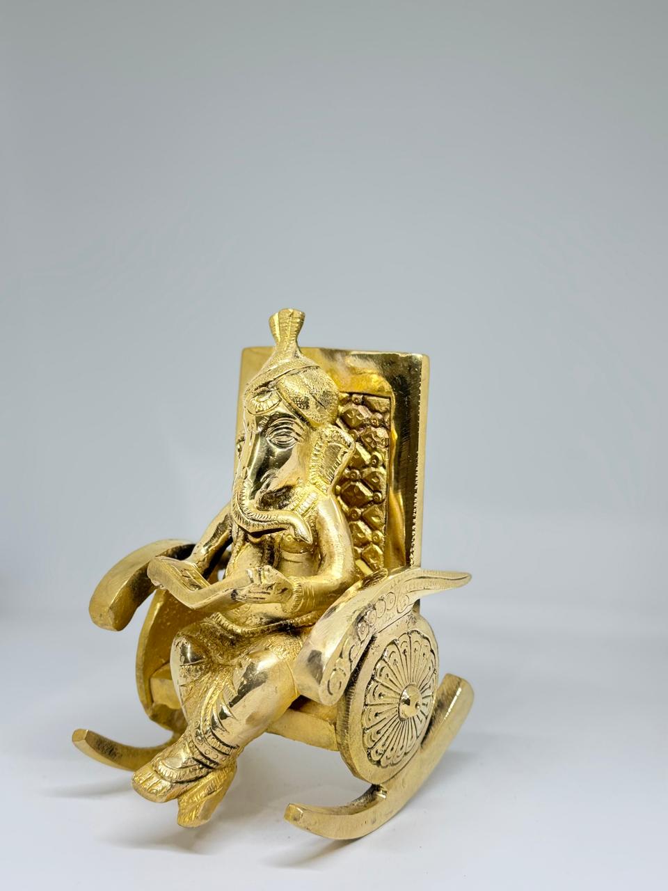 Brass Ganesha Idol on Chair - Premium Lord Ganesh Statue for Home Temple, Pooja & Decor.