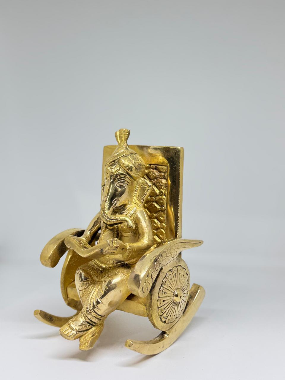 Brass Ganesha Idol on Chair - Premium Lord Ganesh Statue for Home Temple, Pooja & Decor.