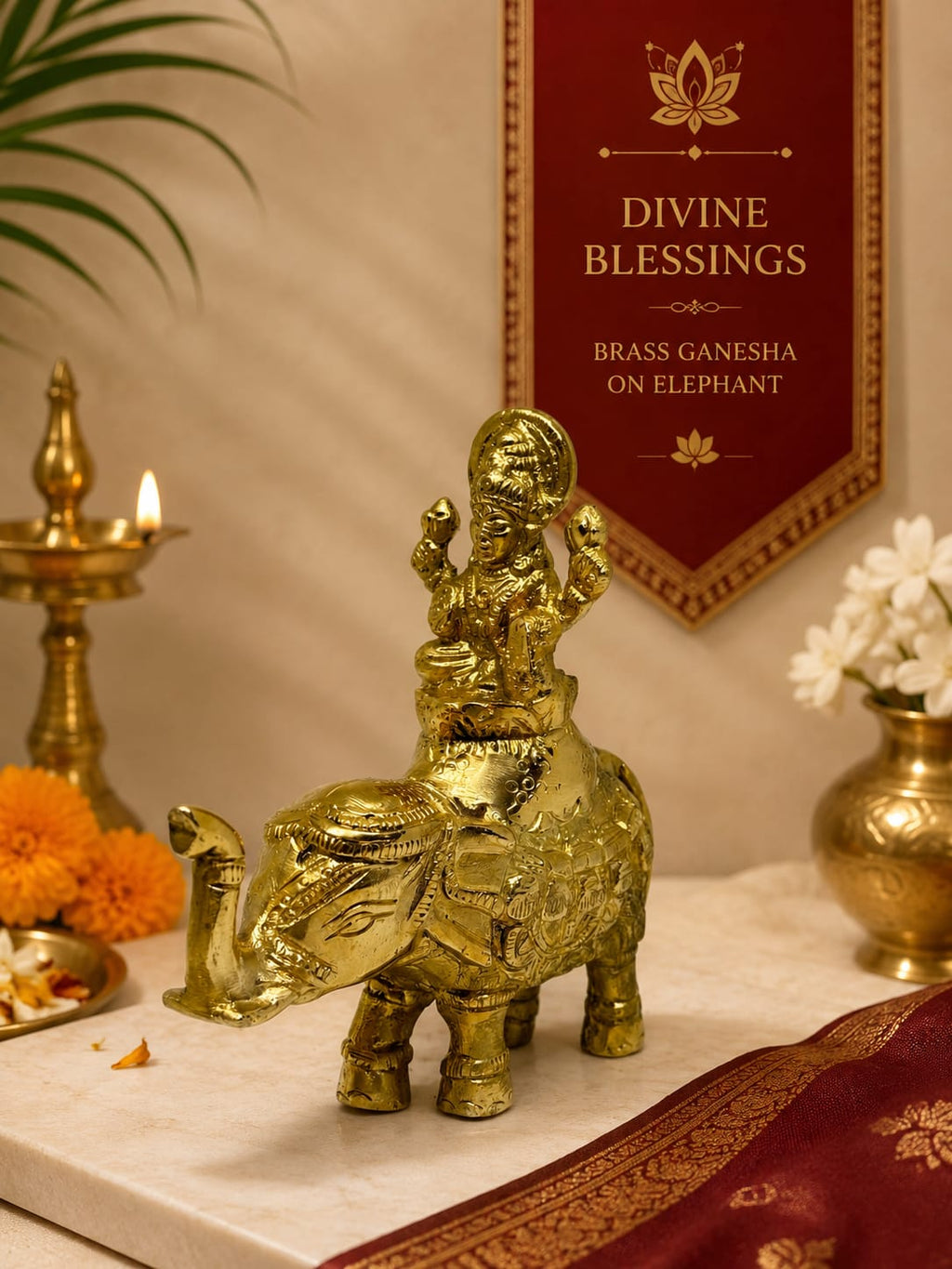 Brass Gajlakshmi elephant idol, Goddess Lakshmi showpiece