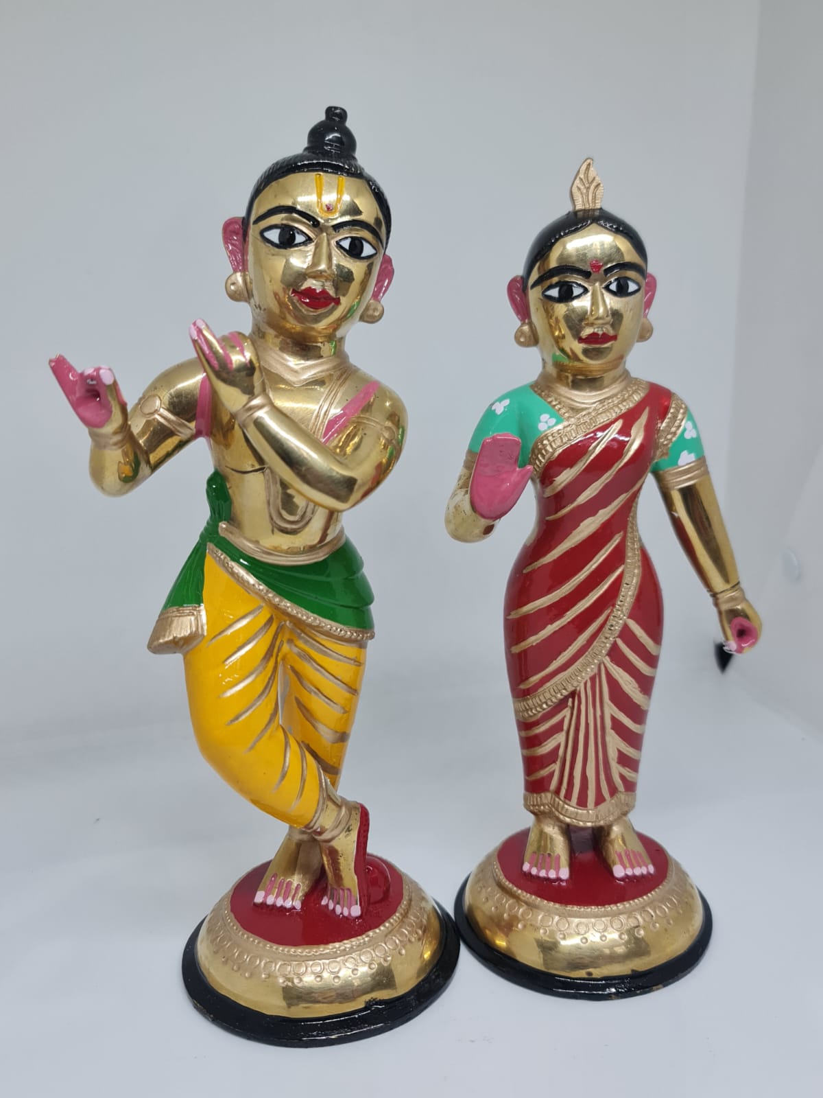Premium Radha Krishna Idol Set- Handcrafted Brass Finish Decorative Figurine Pair for Home Temple, Living Room & Pooja Decor.