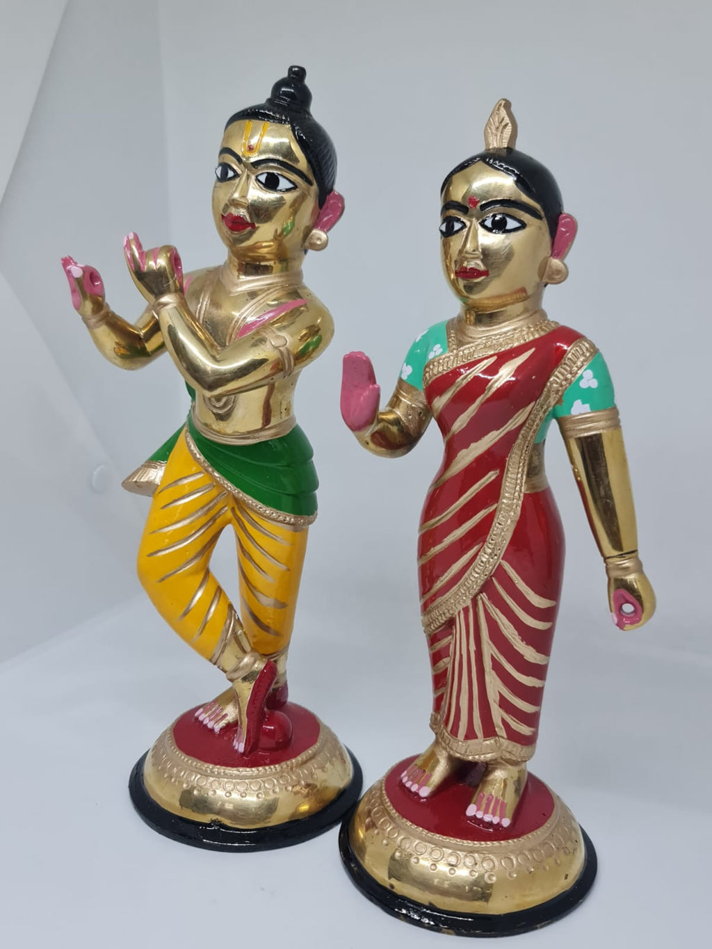 Premium Radha Krishna Idol Set- Handcrafted Brass Finish Decorative Figurine Pair for Home Temple, Living Room & Pooja Decor.