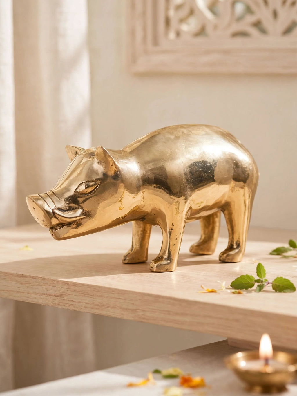 Premium Handcrafted Brass Varaha Statue - Traditional Boar-form Brass Figurine - Decorative Animal Sculpture for home & office decor.